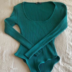 Zara Teal Ribbed Bodysuit